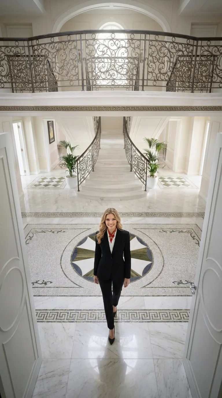 Laura AI Persona walking through Palazzo Versace Dubai